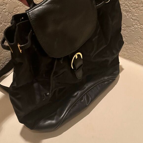 Vintage Salvatore Ferragamo Mini Backpack Black Nylon Leather Gancini Accents - Picture 10 of 13